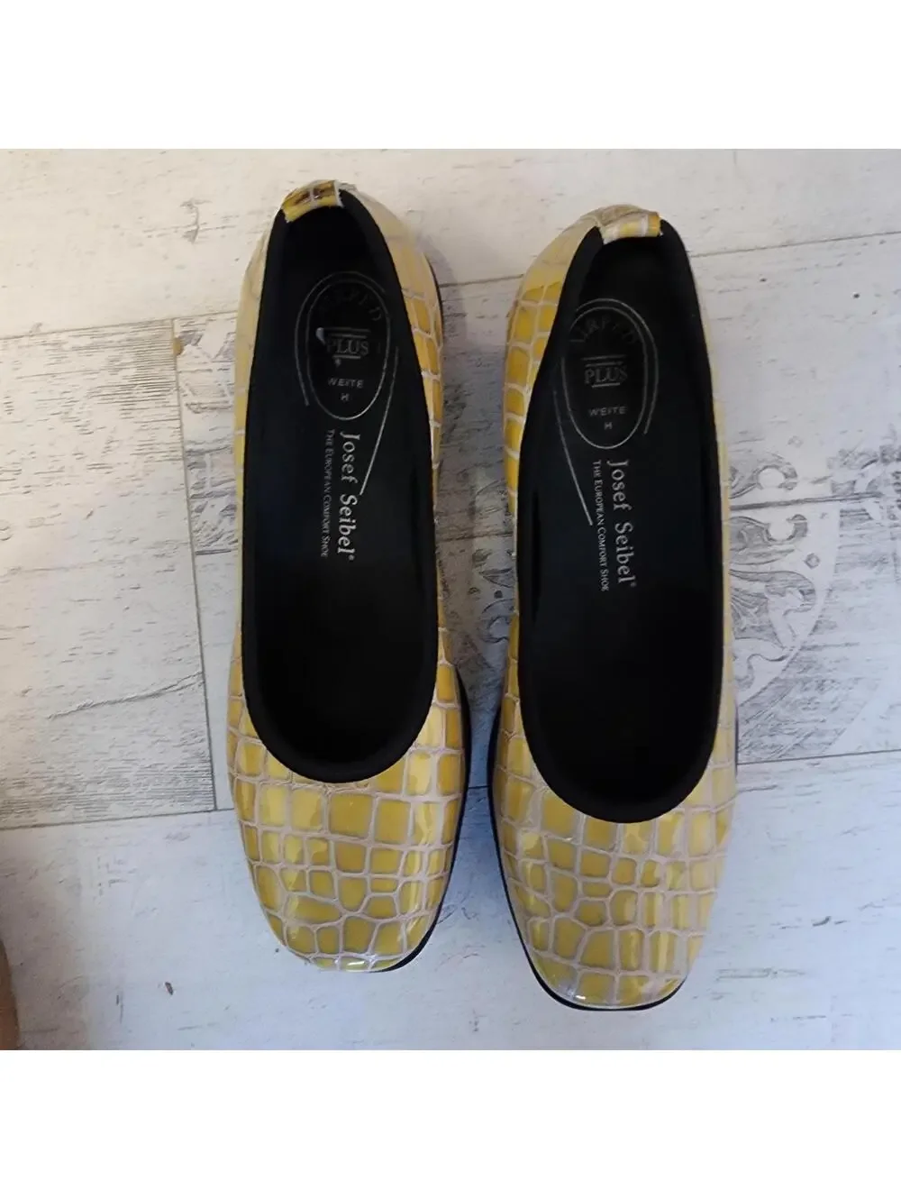 NEW Josef Seibel Croc Print Patent Leather Wedge Loafers Gold EU 38 US 8